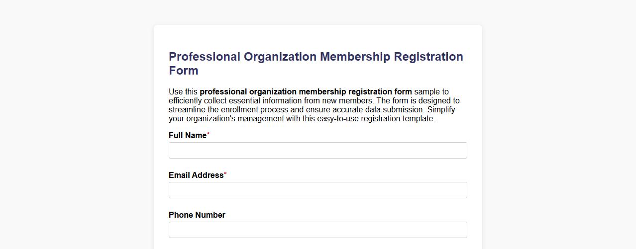 Professional organization membership registration form sample image preview