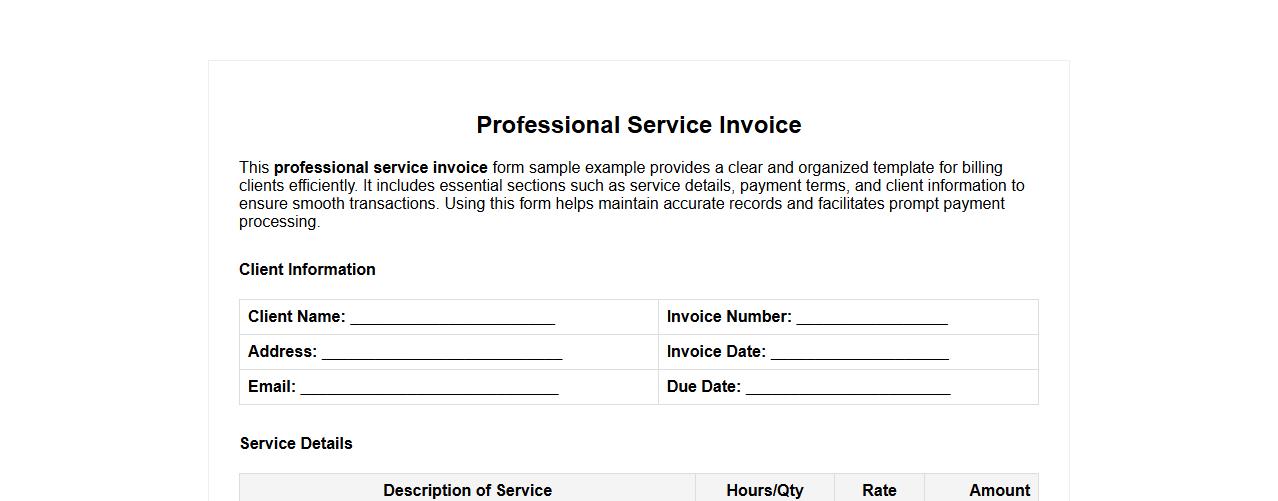 Professional service invoice form sample example image preview