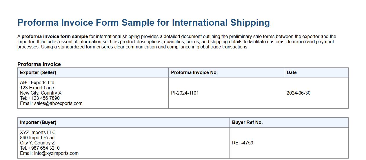 proforma invoice form sample for international shipping image preview