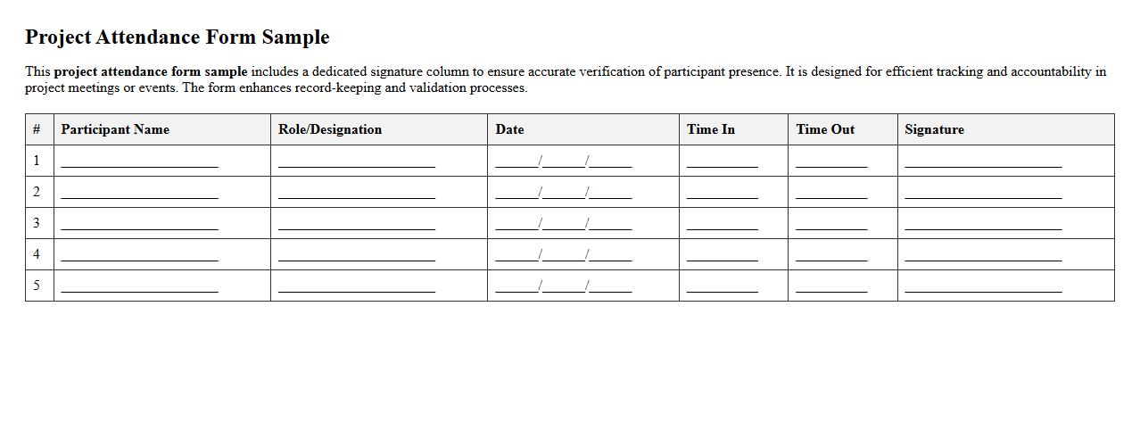 project attendance form sample with signature column image preview