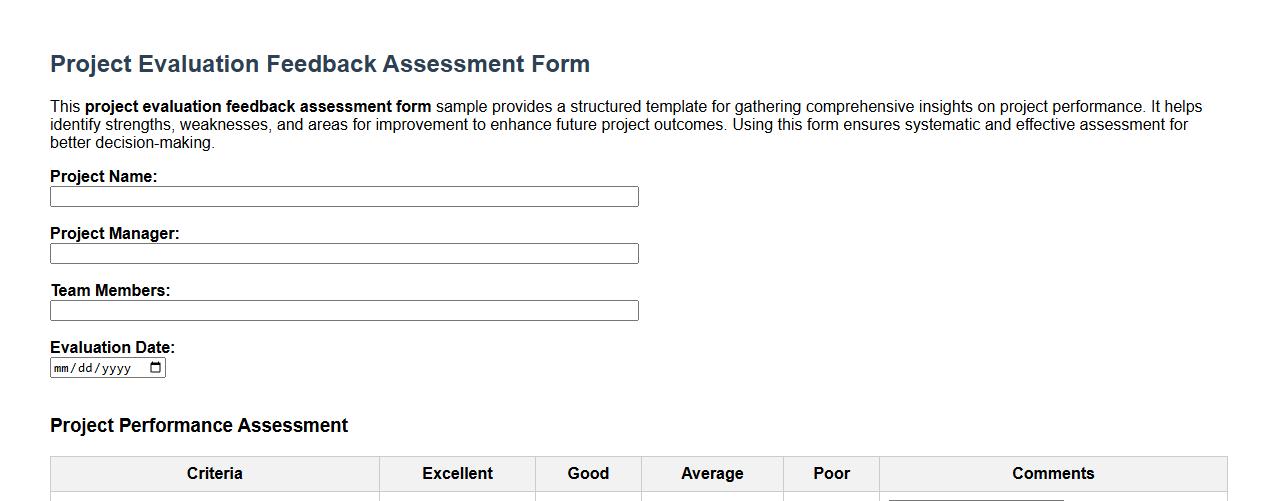 project evaluation feedback assessment form sample image preview