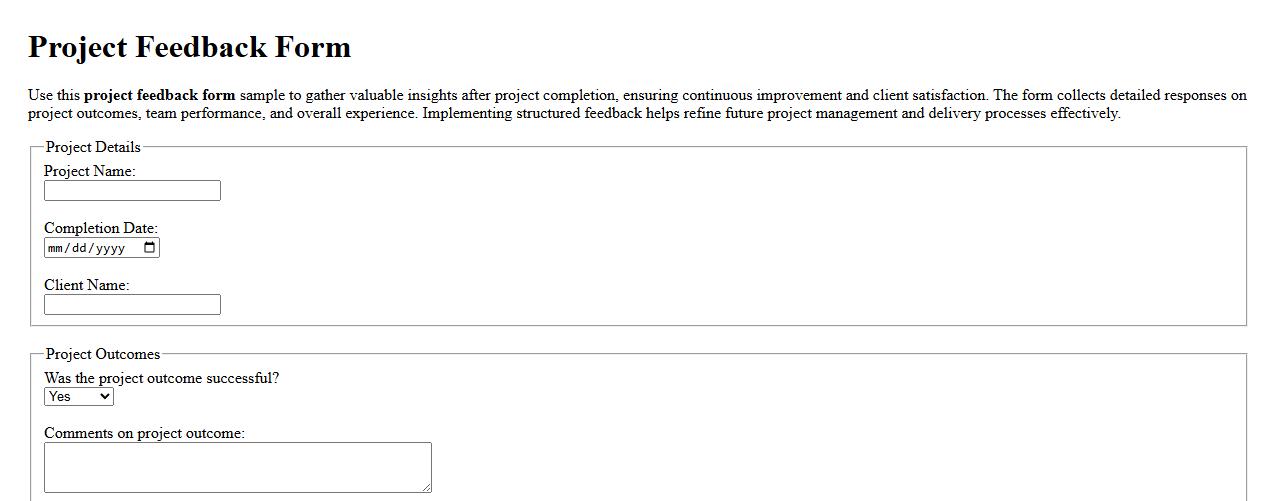 Project feedback form sample after project completion image preview