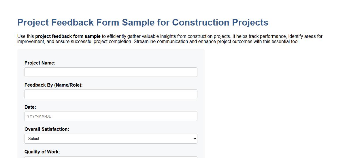 Project feedback form sample for construction projects image preview