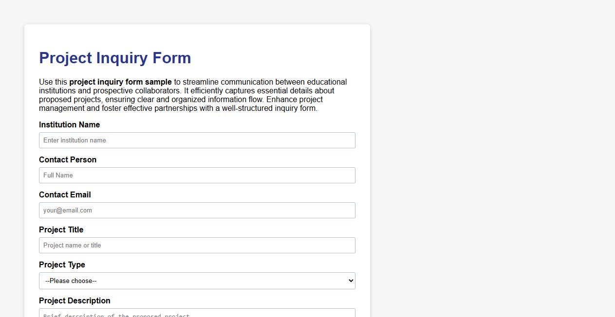 project inquiry form sample for educational institutions image preview
