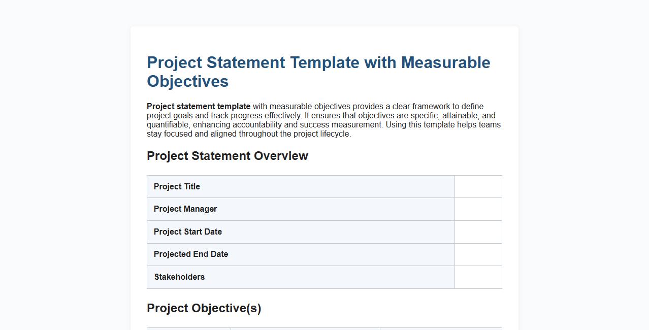 Project statement template with measurable objectives image preview