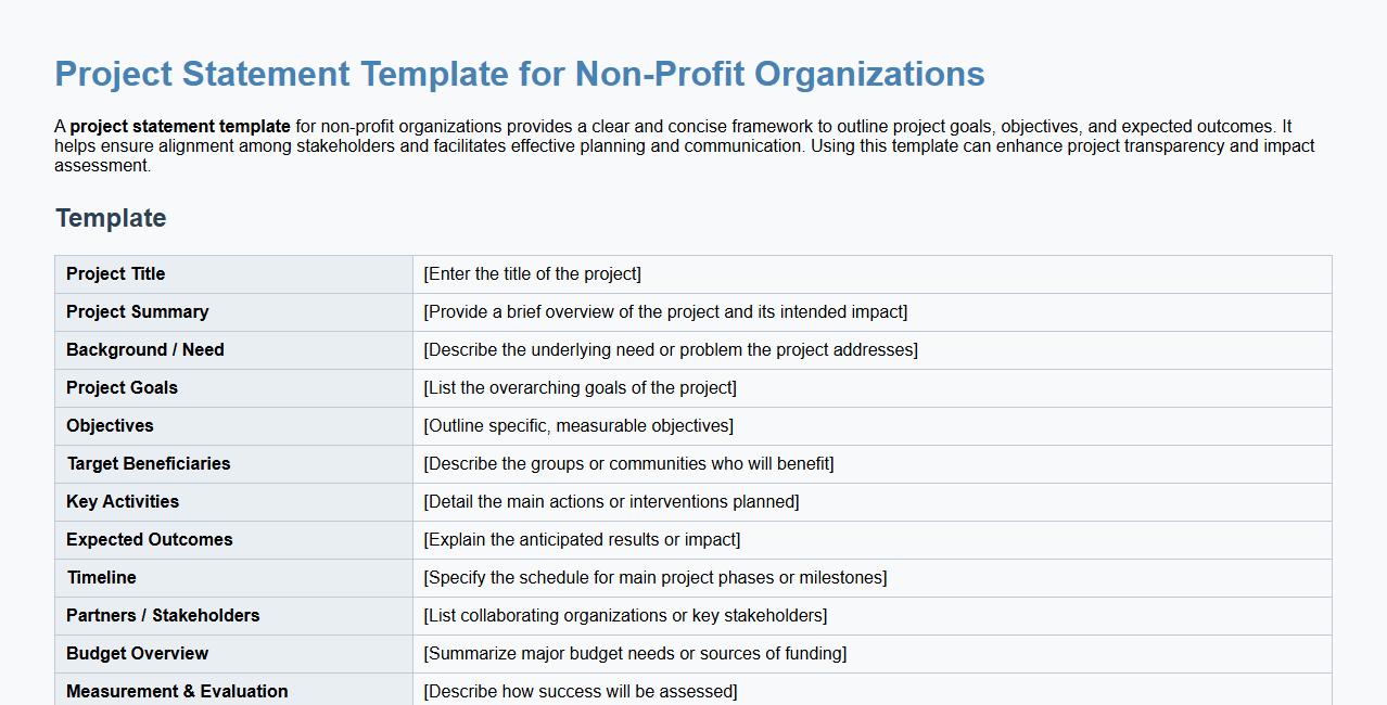 Project statement template for non-profit organizations image preview