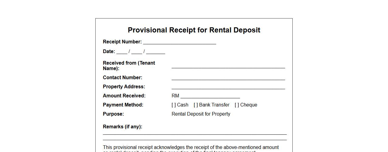 Provisional receipt form sample for rental deposit image preview