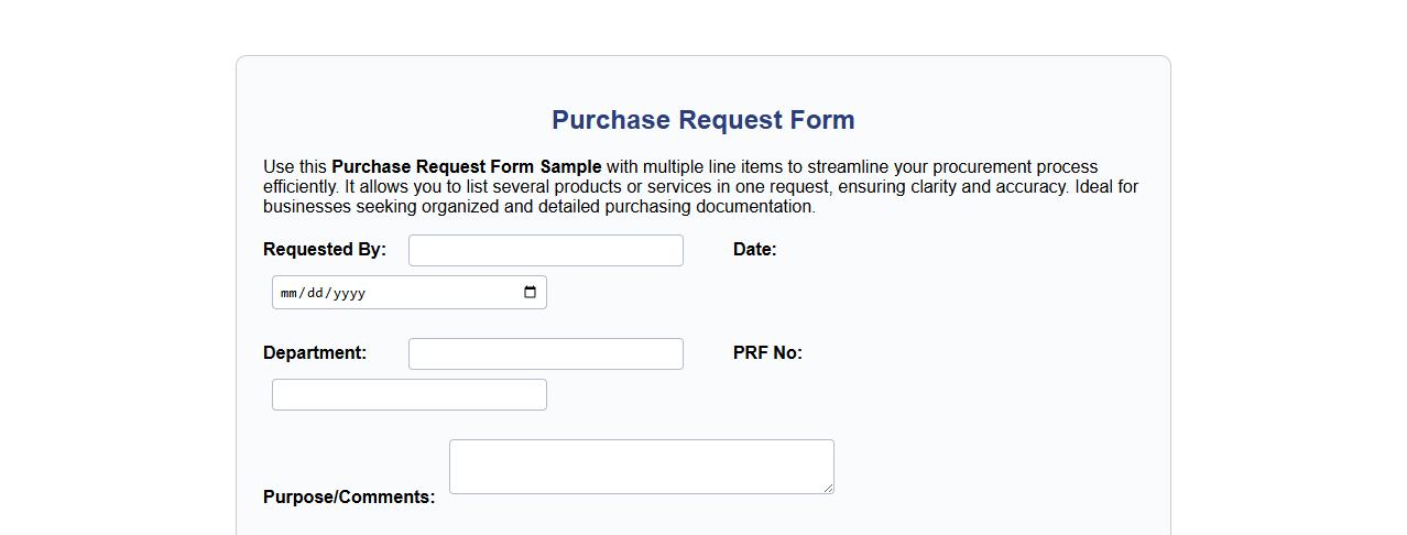 Purchase Request Form Sample with Multiple Line Items image preview