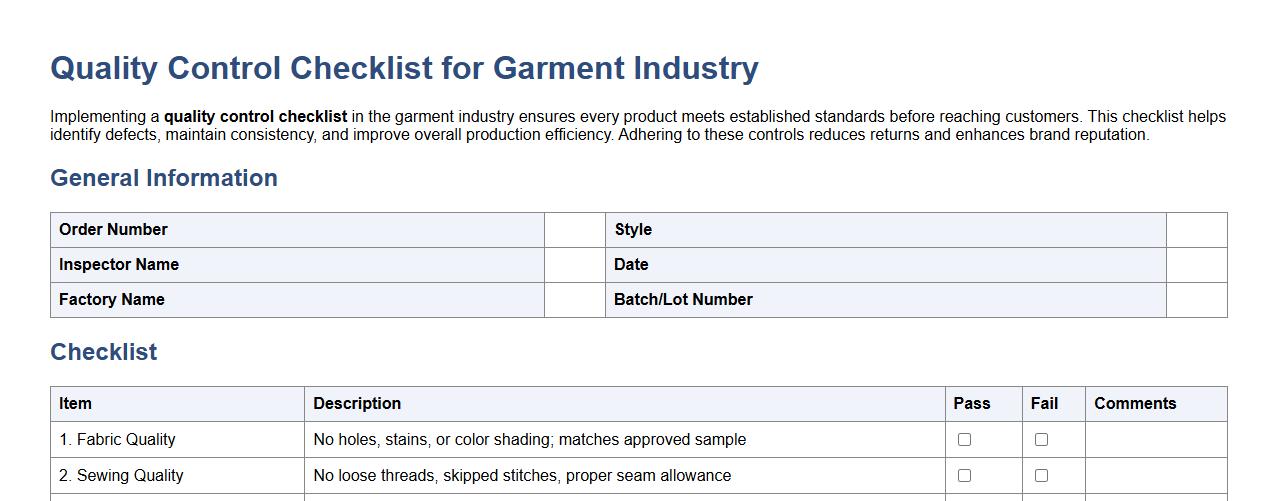 quality control checklist for garment industry image preview