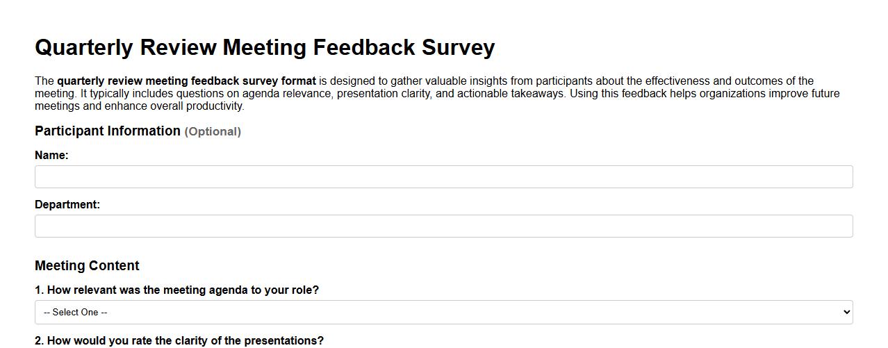 quarterly review meeting feedback survey format image preview