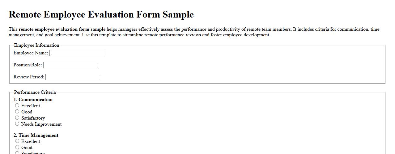 Remote employee evaluation form sample image preview
