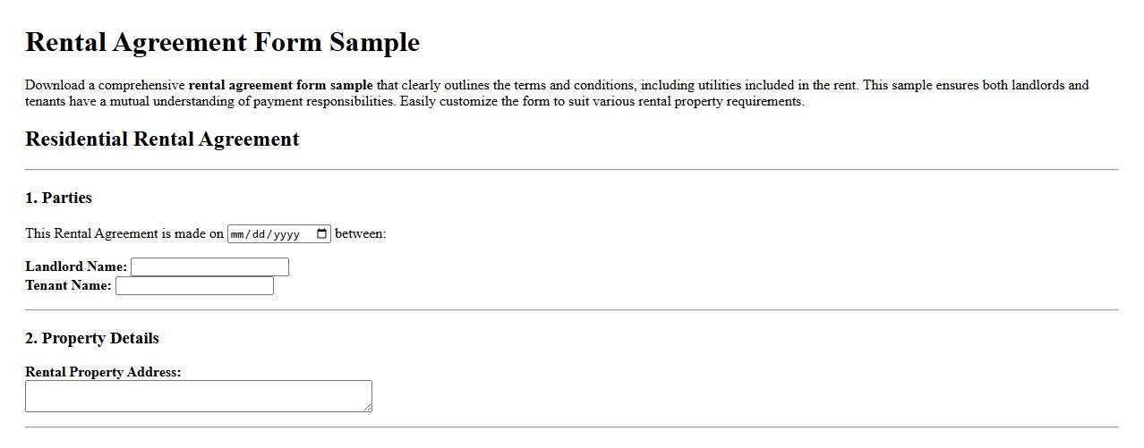Rental agreement form sample with utilities included image preview
