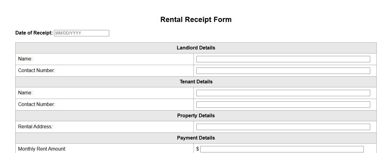 Rental receipt form sample with security deposit details image preview