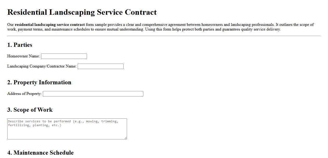 Residential landscaping service contract form sample image preview
