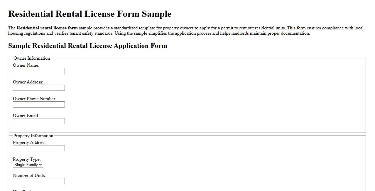 Residential rental license form sample image preview