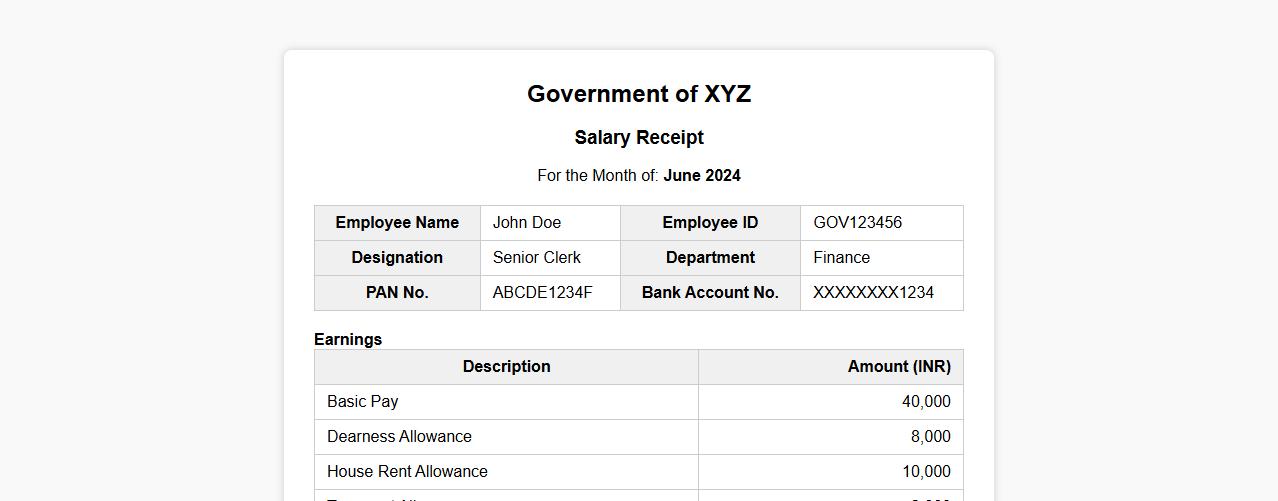 salary receipt for government employees image preview