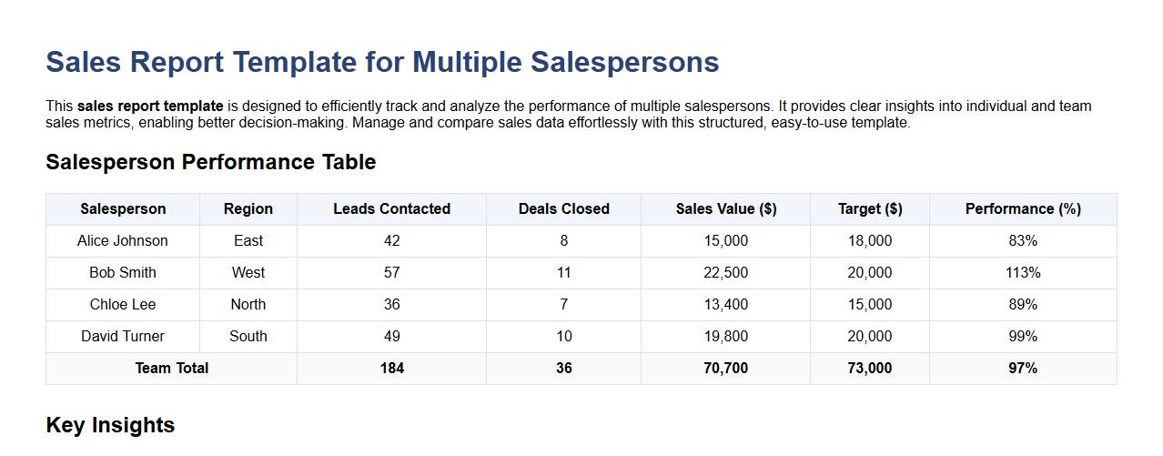 Sales report template for multiple salespersons image preview