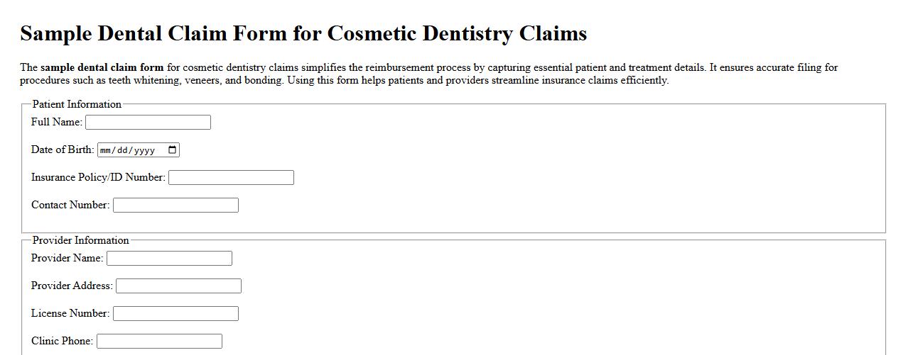 Sample dental claim form for cosmetic dentistry claims image preview