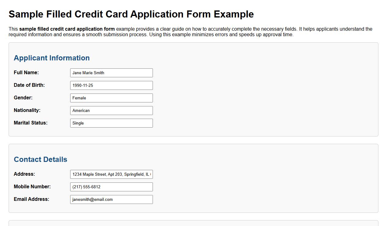 sample filled credit card application form example image preview