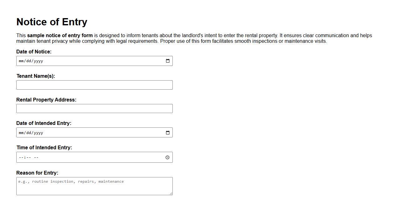 sample notice of entry form for rental property image preview
