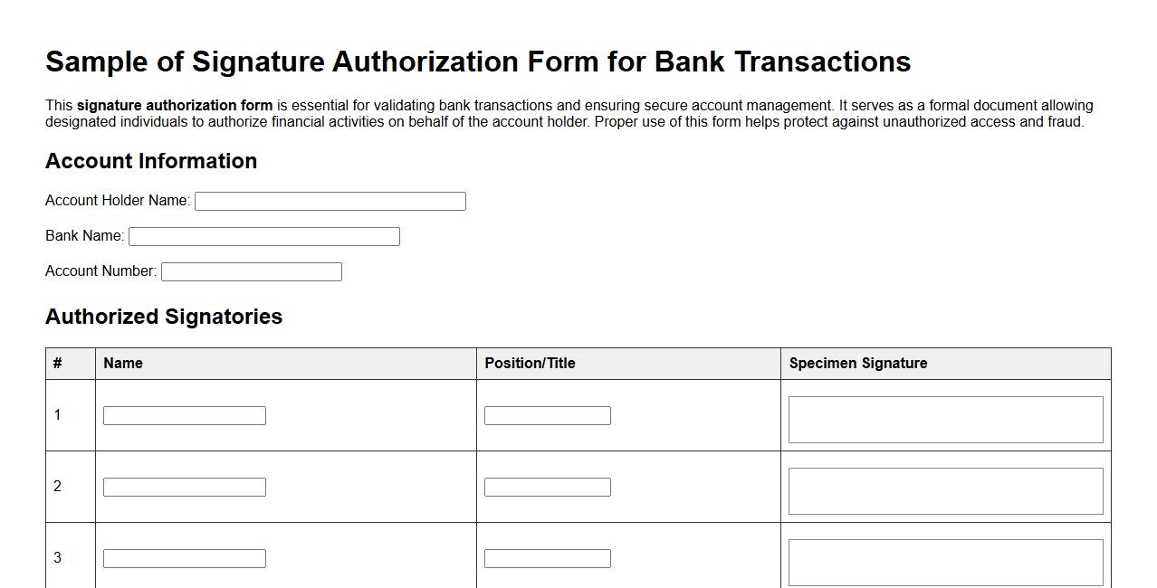 sample of signature authorization form for bank transactions image preview