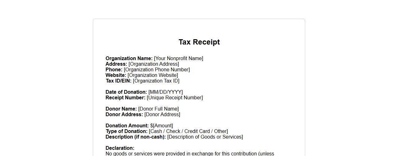 sample tax receipt format for nonprofit organizations image preview