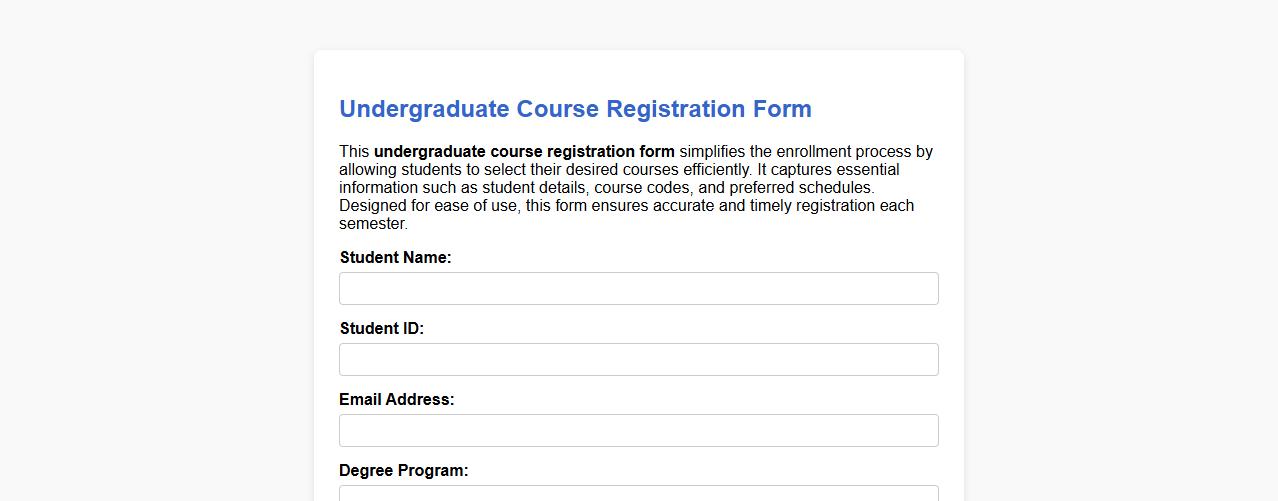 sample undergraduate course registration form image preview