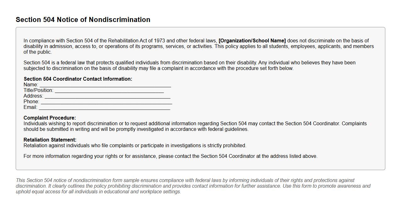 Section 504 notice of nondiscrimination form sample image preview