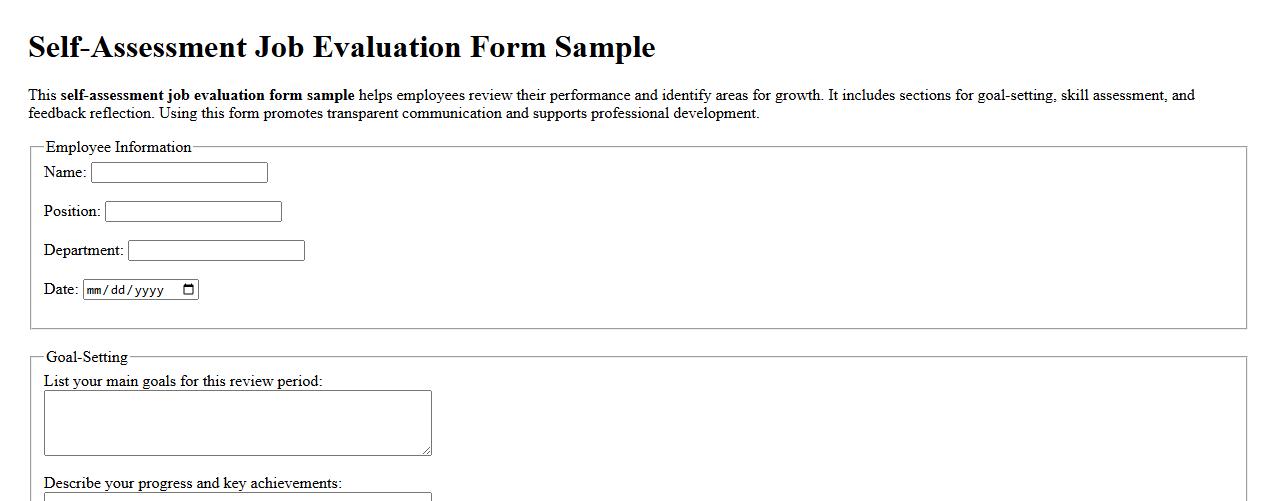 Self-assessment job evaluation form sample image preview