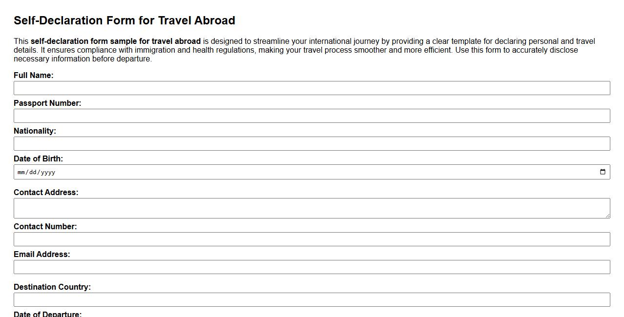 self-declaration form sample for travel abroad image preview