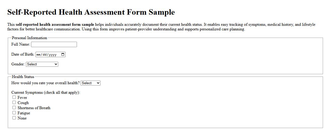 Self-reported health assessment form sample image preview