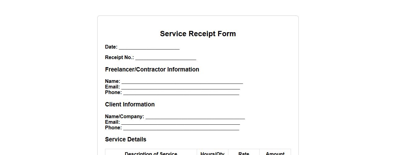 service receipt form sample for freelance work image preview
