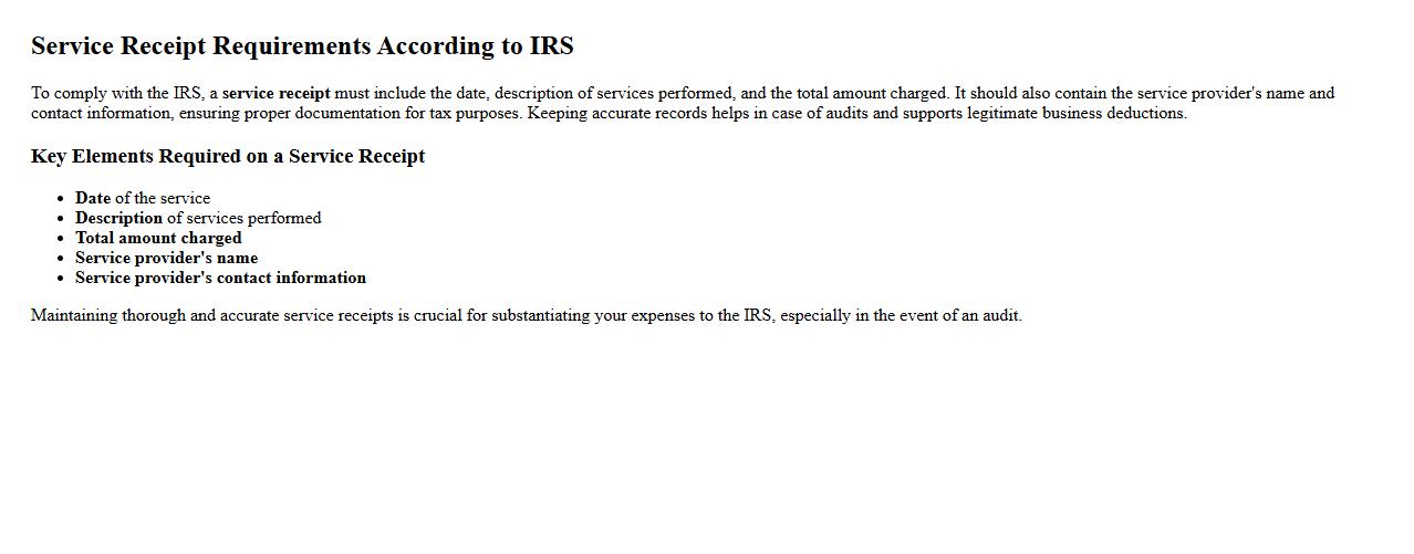 service receipt requirements according to IRS image preview