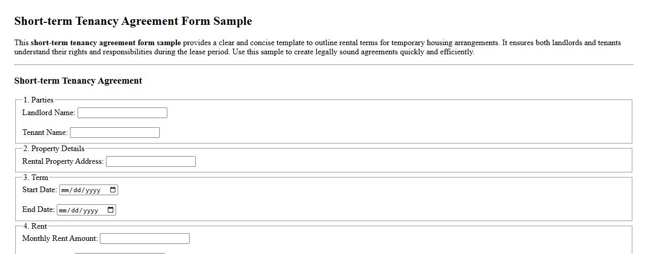 Short-term tenancy agreement form sample image preview