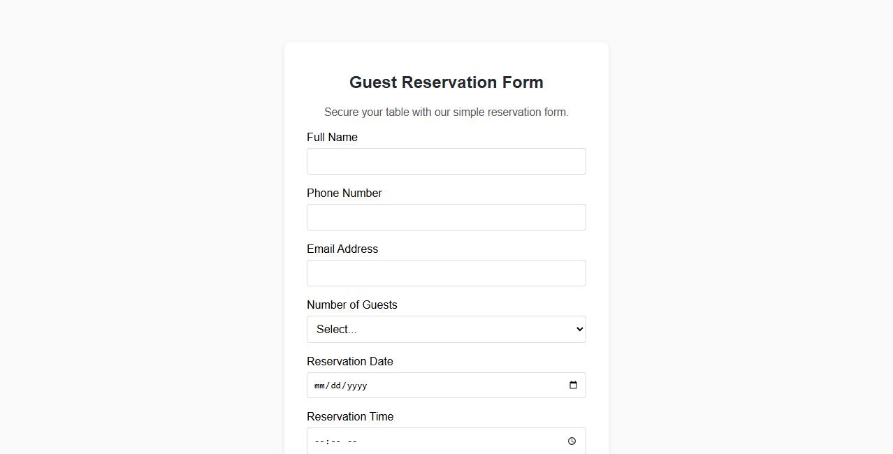 simple guest reservation form sample for restaurants image preview