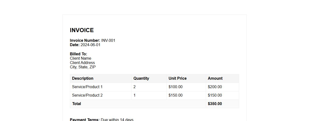 simple invoice format in word without tax image preview