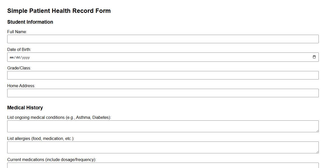 simple patient health record form sample for schools image preview
