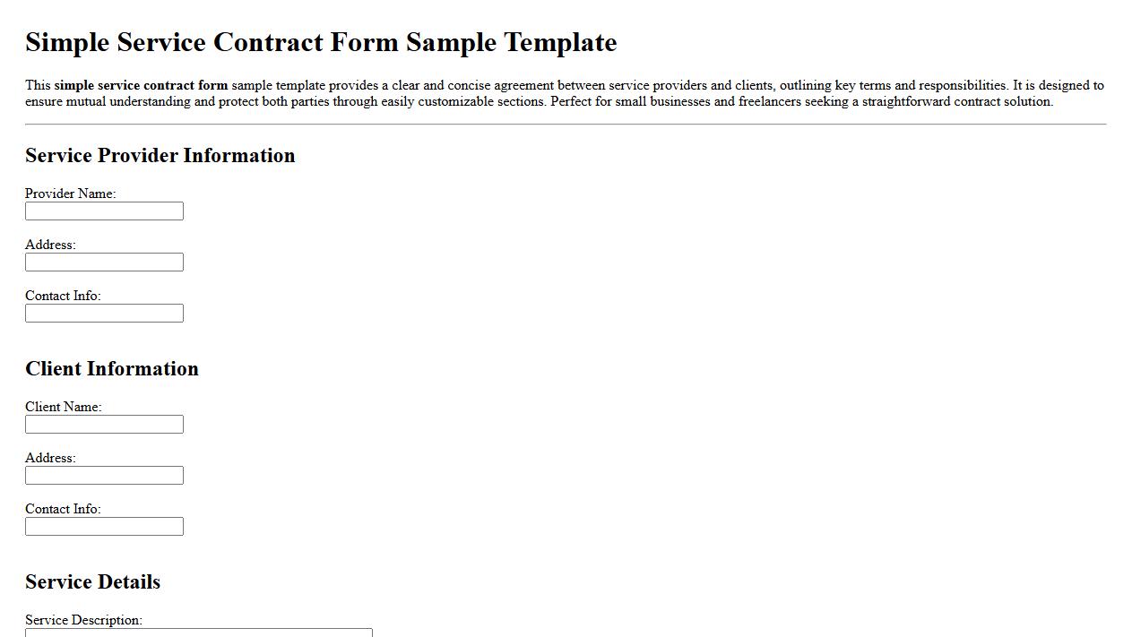 Simple service contract form sample template image preview