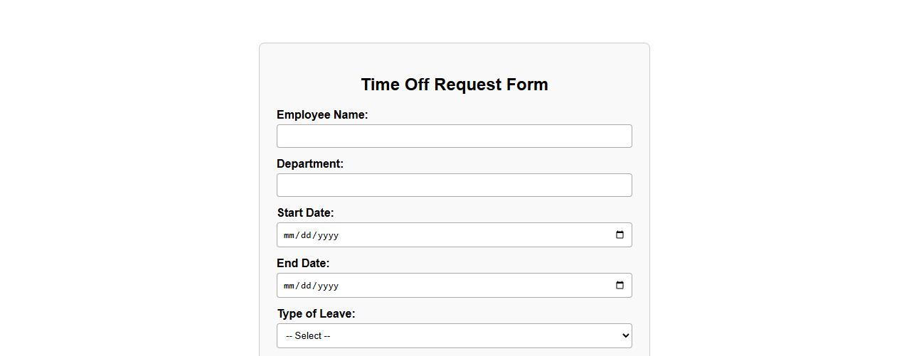 simple time off request record form sample for small businesses image preview