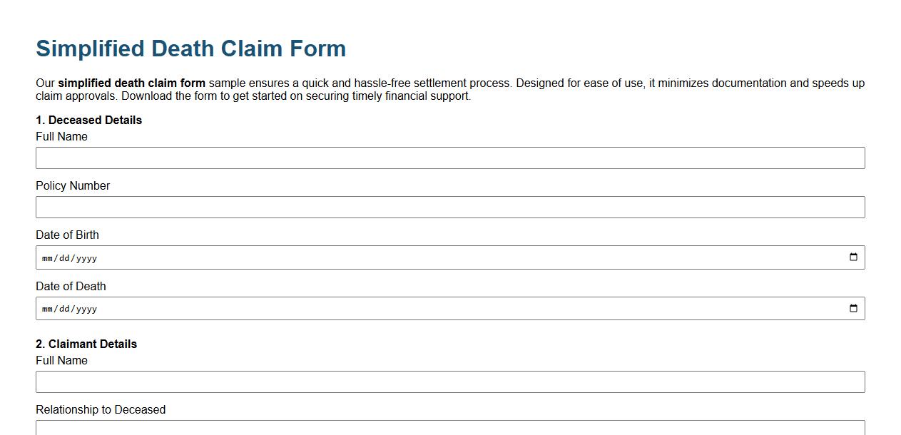 simplified death claim form sample for quick settlement image preview