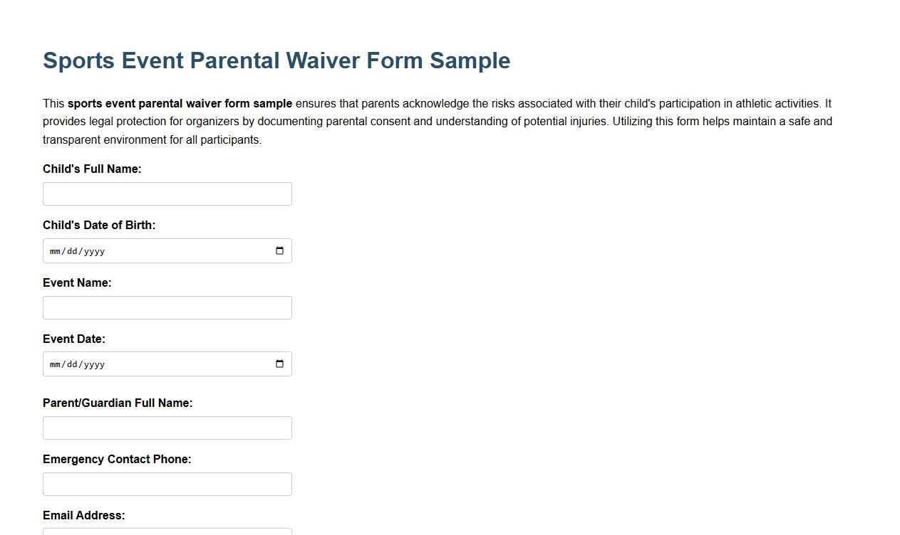Sports event parental waiver form sample image preview