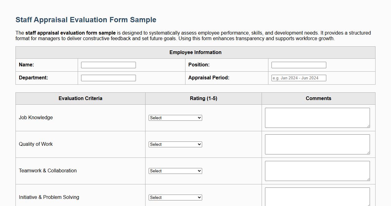 staff appraisal evaluation form sample image preview