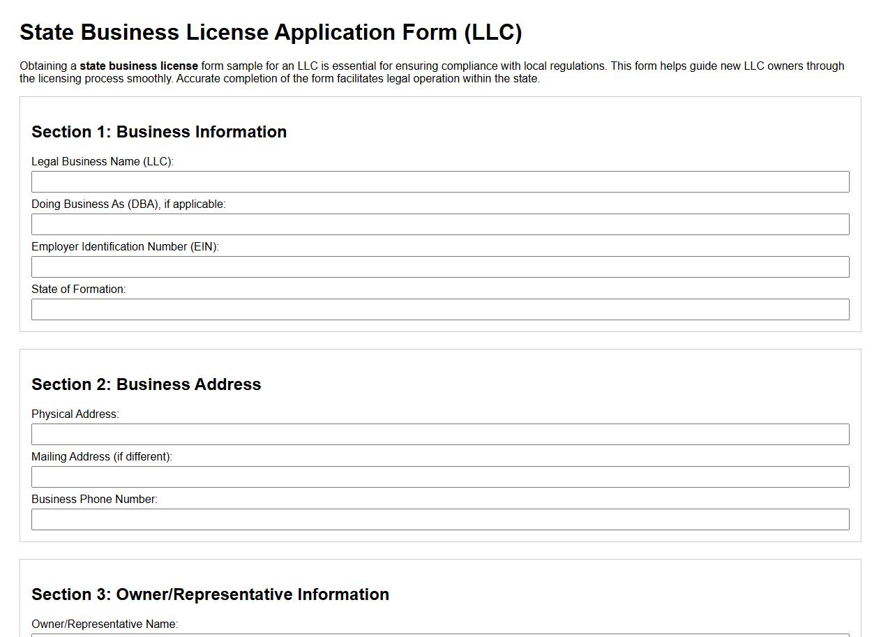 state business license form sample for LLC image preview