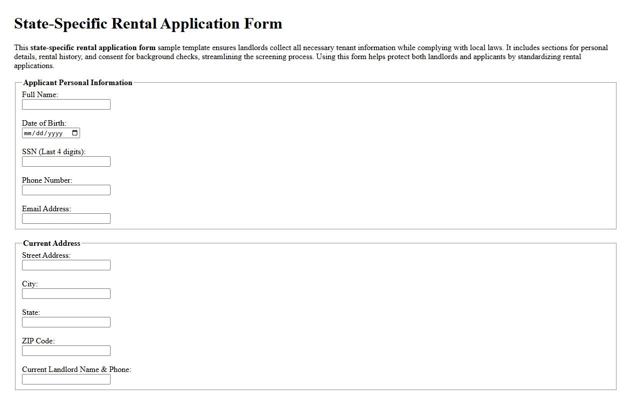 State-specific rental application form sample template image preview