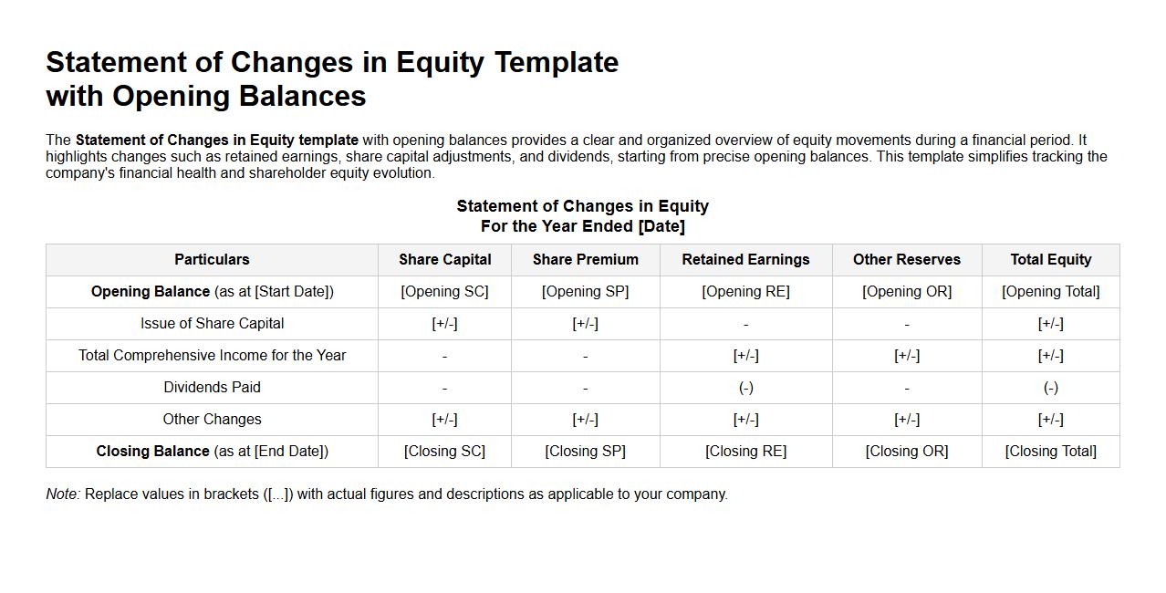 Statement of Changes in Equity template with opening balances image preview