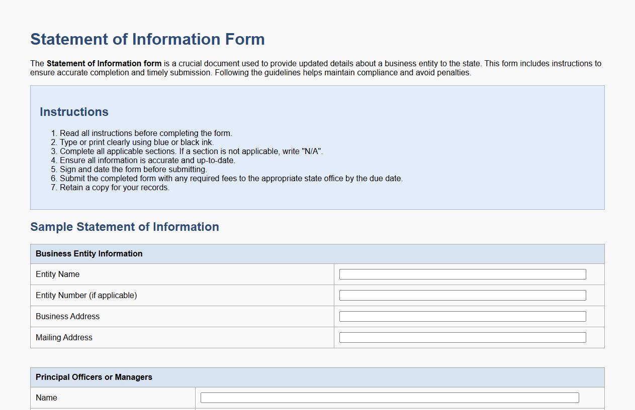 Statement of information form with instructions image preview