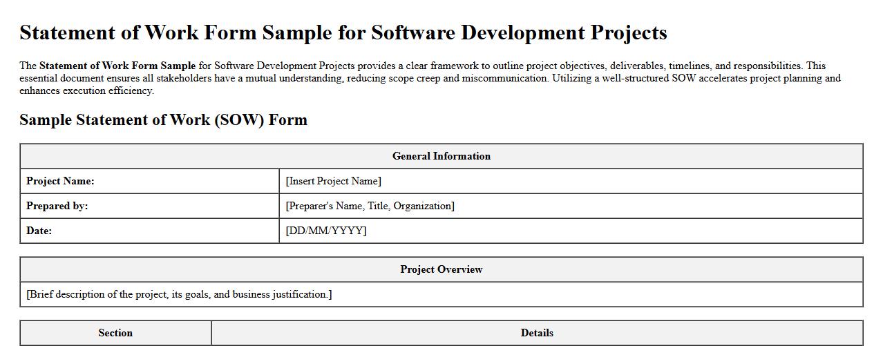 Statement of Work Form Sample for Software Development Projects image preview