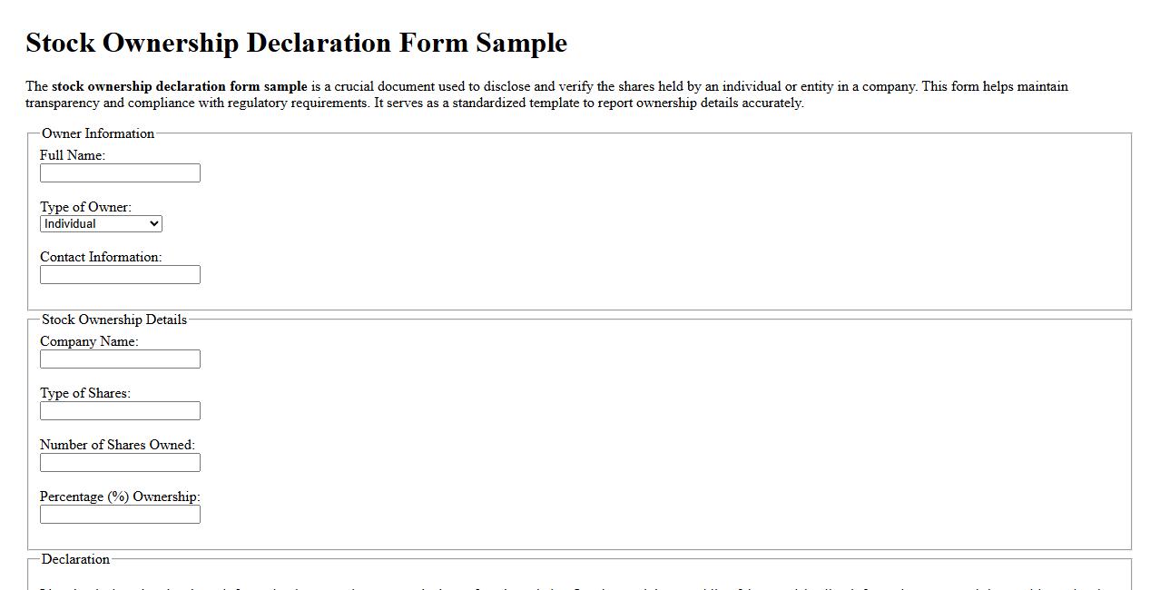 Stock ownership declaration form sample image preview