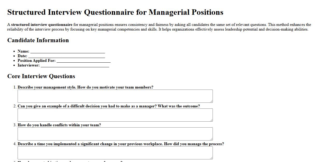 Structured interview questionnaire for managerial positions image preview