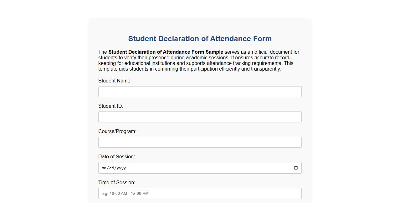 Student declaration of attendance form sample image preview